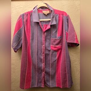 Vintage Liz Moody Striped Button-Up Shirt | Textured Gauze Cotton | Size 44